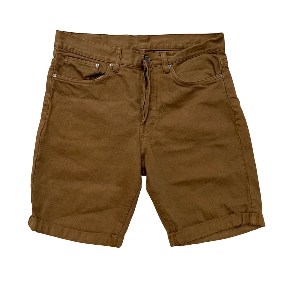 H&M &Denim Mens 32 Rust Brown Straight Fit Cuffed Denim Shorts Jorts Button Fly